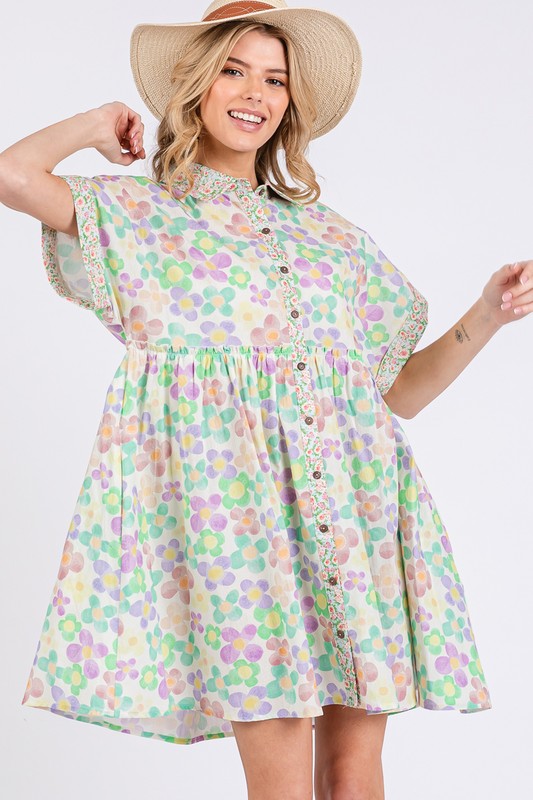 SAGE+FIG Floral Babydoll Short Sleeves Dress Babydoll Dresses