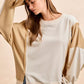 BiBi beige cream two-tone bomber sweatshirt with faux leather sleeves
