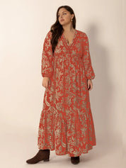 Plus Size Lace Detail Printed Balloon Sleeve Midi Dress | Daverri Fashions