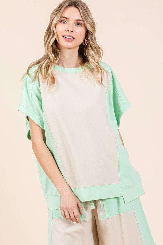Mittoshop Oversized Color Block Short Sleeve T-Shirt T-Shirts