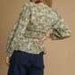 Umgee Floral Smocked Peplum Blouse with Tie Detail Blouses