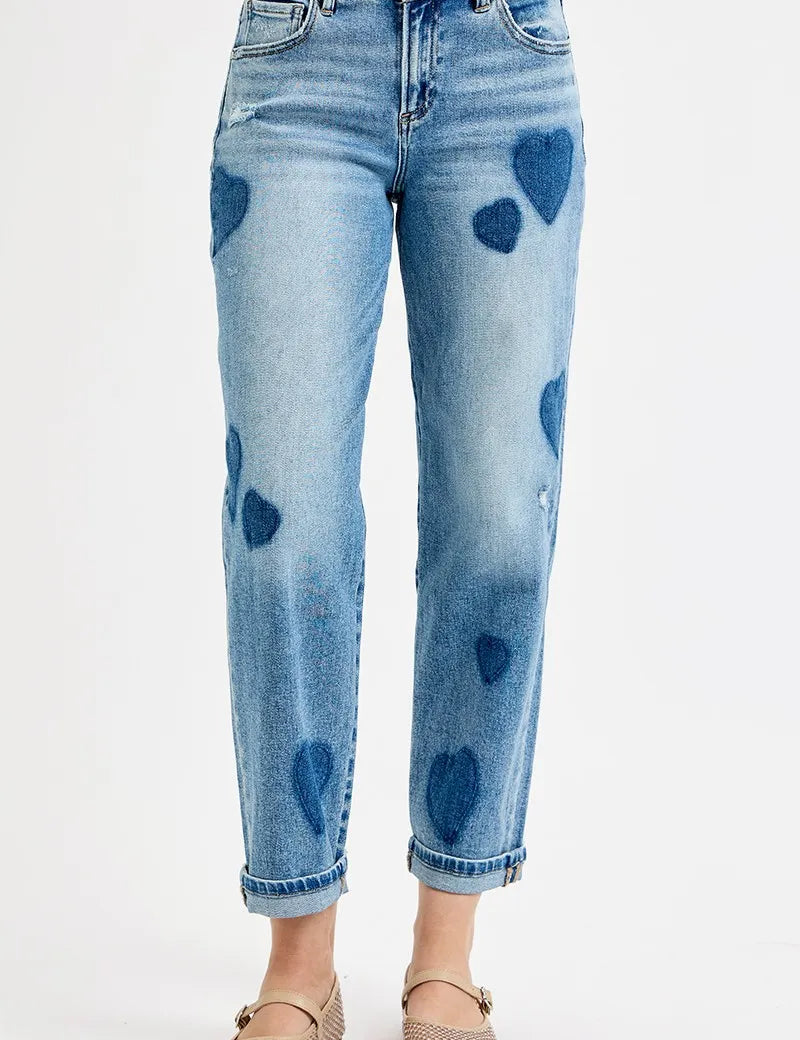 LIGHT RISEN Full Size Mid Rise Fit-boyfriend Heart Shade Jeans Plus Size | Jeans Daverri Fashions