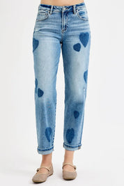 LIGHT RISEN Full Size Mid Rise Fit-boyfriend Heart Shade Jeans Plus Size | Jeans Daverri Fashions