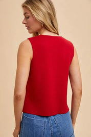 Annie Wear Metal Button Detail Crop Sweater Vest | Sweaters Daverri Fashions
