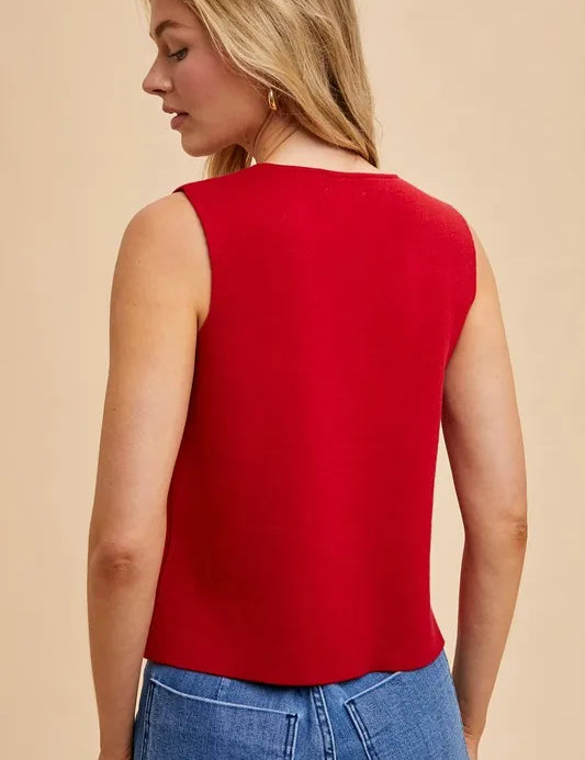 Annie Wear Metal Button Detail Crop Sweater Vest | Sweaters Daverri Fashions