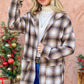 And The Why Plaid Open Front Hooded Shacket Brown Multi M