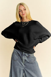 Davi & Dani Round Neck Batwing Sleeve Sweater Tops