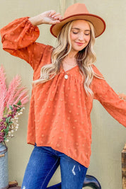 And The Why Swiss Dot V Neck Balloon Sleeve Woven Blouse | Daverri Fashions