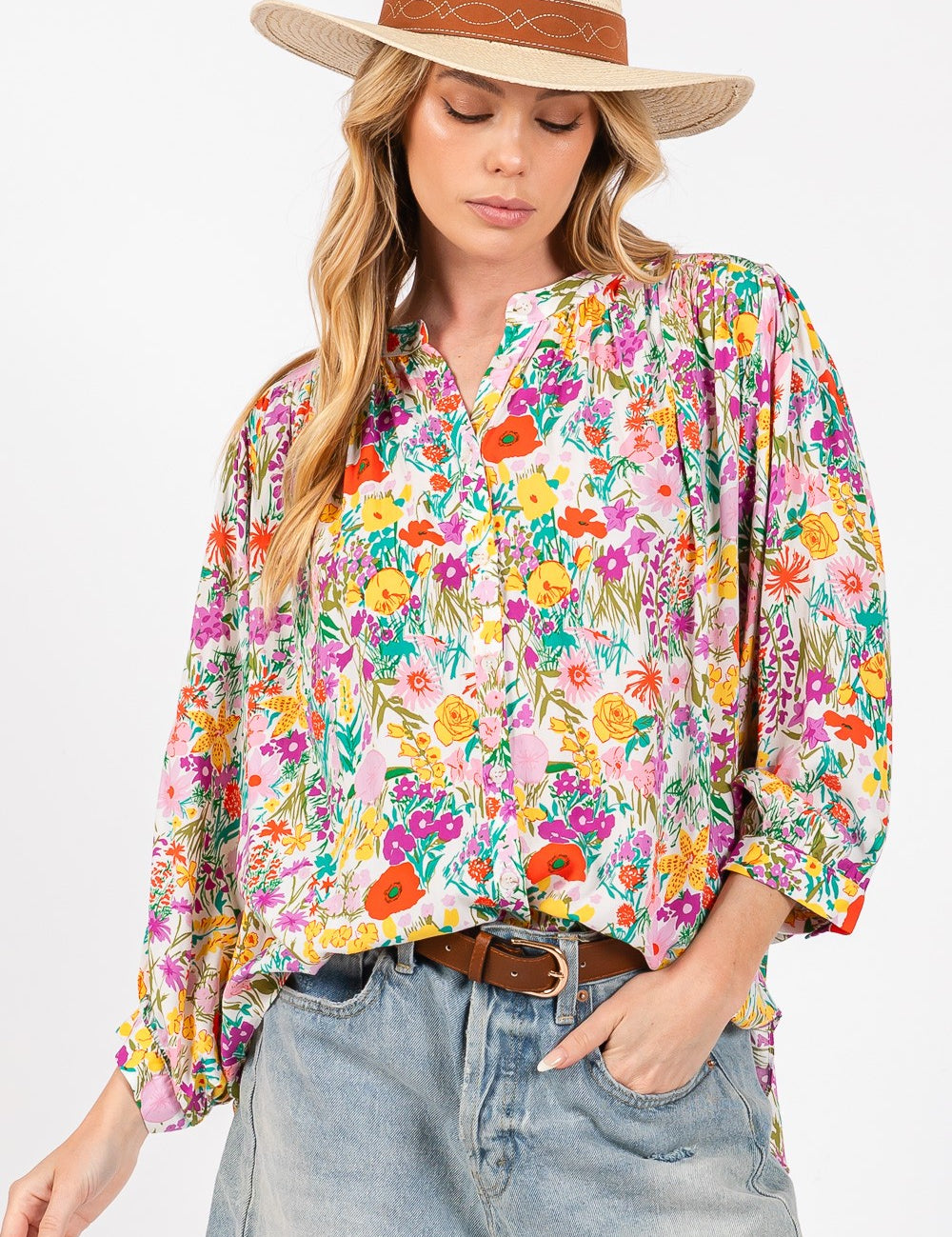 SAGE + FIG Button Down Floral Shirt