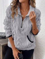 Light Gray Cozy Sherpa Half Zip Sweatshirt | Sweatshirts Daverri Fashions