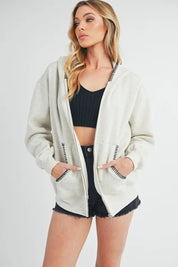 Aemi + Co Contrast Trim Zip Up Hoodie Jacket | Jackets Daverri Fashions