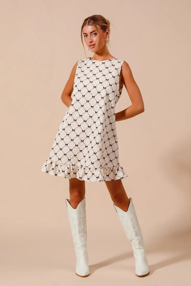 SO ME Texture Bow Printed Mini Ruffle Dress | Daverri Fashions