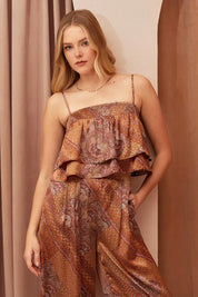Mittoshop Paisley Patchwork Print Satin Ruffle Crop Cami | Cami Tops Daverri Fashions