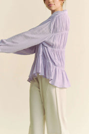 Davi & Dani Ruched All Over Button Front Shirt | Shirts Daverri Fashions