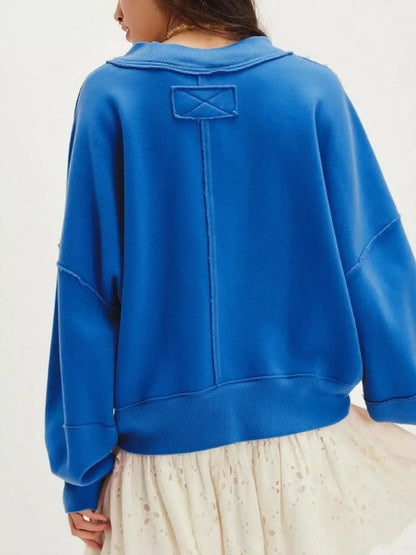 Exposed Seam Dropped Shoulder Sweatshirt - DAVERRI FASHIONS