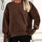 Slit Round Neck Dropped Shoulder Sweatshirt - DAVERRI FASHIONS