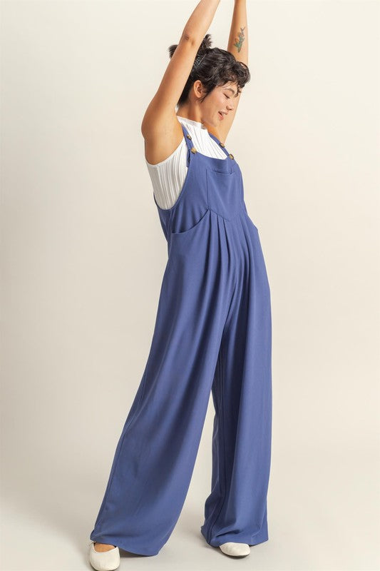 HYFVE Indigo Pleated Detail Front Pocket Wide Strap Overalls Indigo Overalls