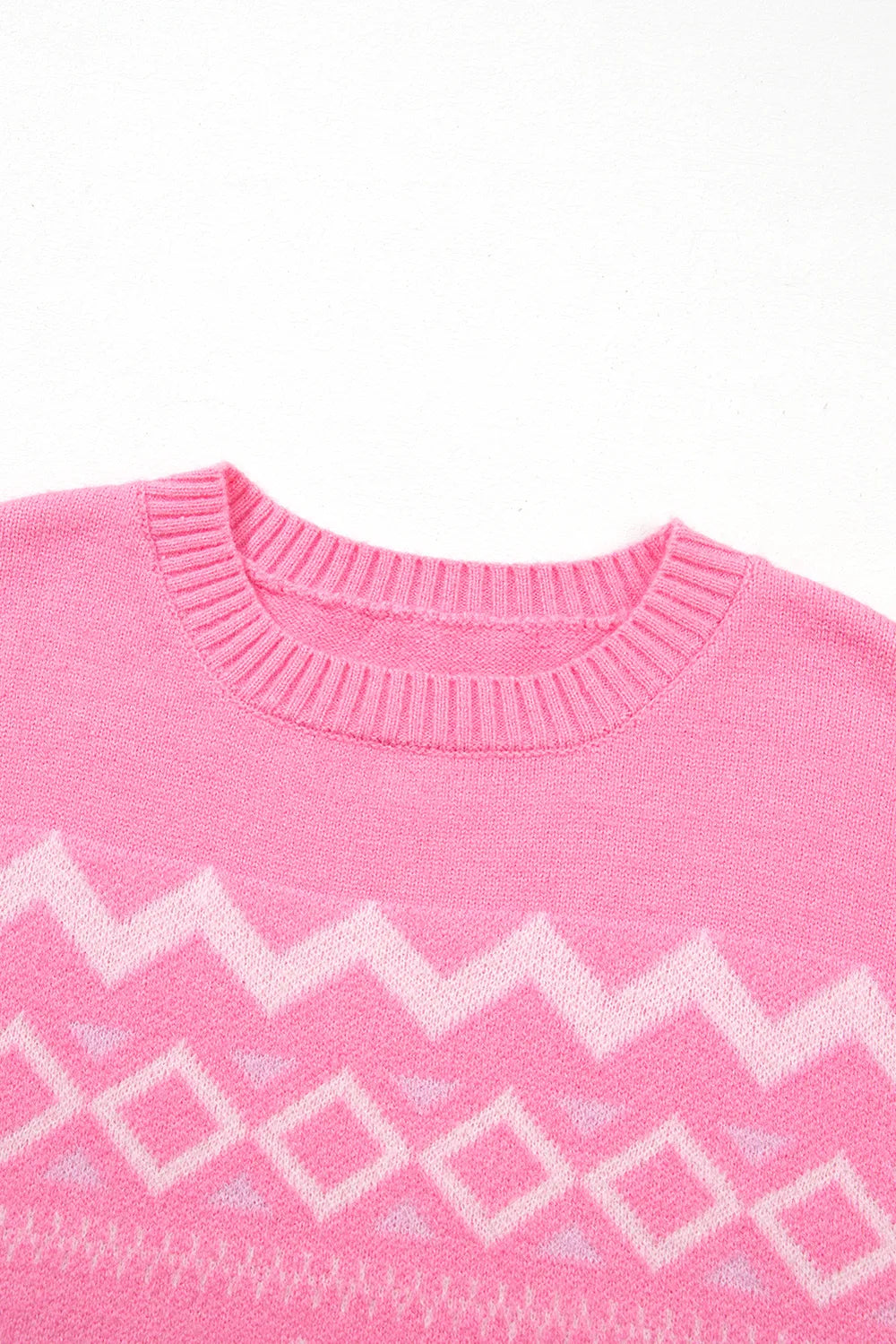 Pink women’s geometric drop shoulder long sleeve knit sweater