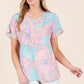 BOMBOM Floral Short Sleeve T-Shirt Aqua-Pink