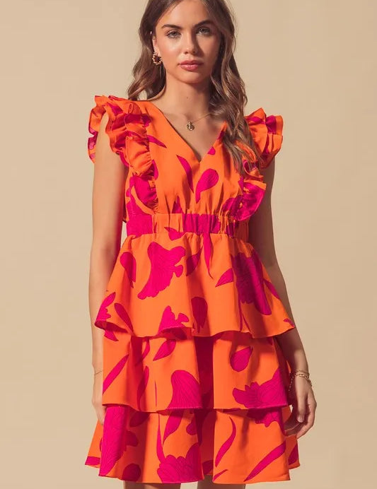 SO ME Floral V Neck Layered Dress with Elasticized Waist | Daverri Fashions