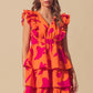 SO ME Floral V Neck Layered Dress with Elasticized Waist