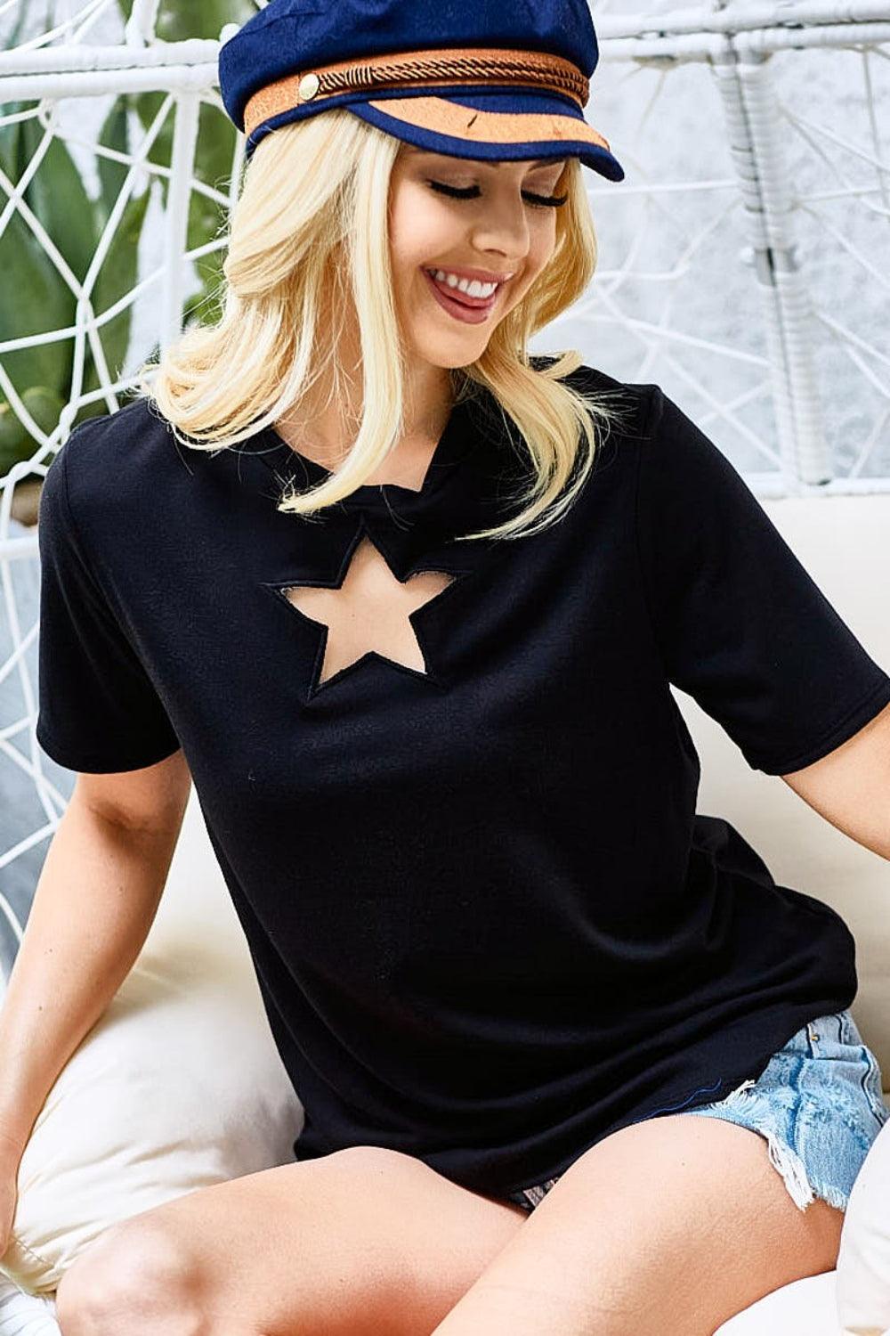BiBi Star Cutout Short Sleeve T-Shirt T-Shirts