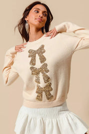 SO ME Sequins Bow Ribbon Embellished Christmas Sweater | Sweaters Daverri Fashions