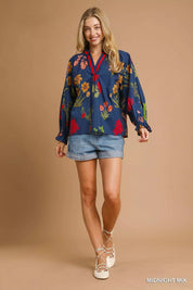 Umgee Floral Print Flounce Sleeve Blouse | Blouses Daverri Fashions