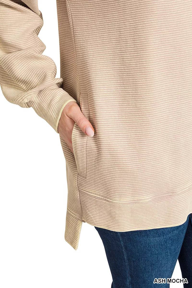 Zenana Full Size Acid Washed Double Ribbed Hi-low Sweatshirt Plus Size | Sweatshirts Daverri Fashions