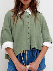 Green Button-Front Half Sleeve Cardigan | Cardigans Daverri Fashions