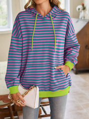 Lovelet Drawstring Striped Long Sleeve Hoodie | Hoodies Daverri Fashions