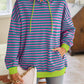 Lovelet Drawstring Striped Long Sleeve Hoodie - DAVERRI FASHIONS