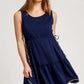 Umgee Frill Drawstring Waist Round Neck Mini Tank Dress Dark Navy Mini Dresses
