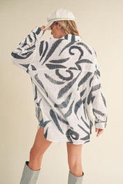 Aemi + Co High-Low Printed Button Up Long Sleeve Shirt | Daverri Fashions