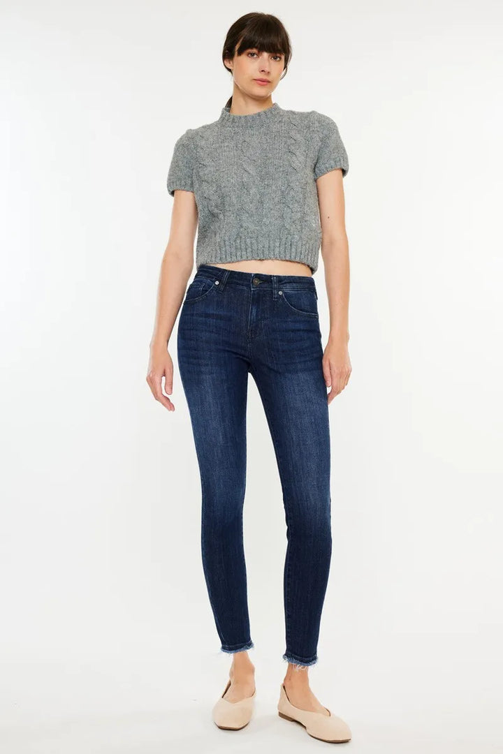 Kancan High-Rise Slim Fit Raw Hem Ankle Jeans Jeans