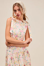 SO ME Floral Printed Woven Shoulder Bow Tie Top and Skirt Set | Outfit Sets Daverri Fashions