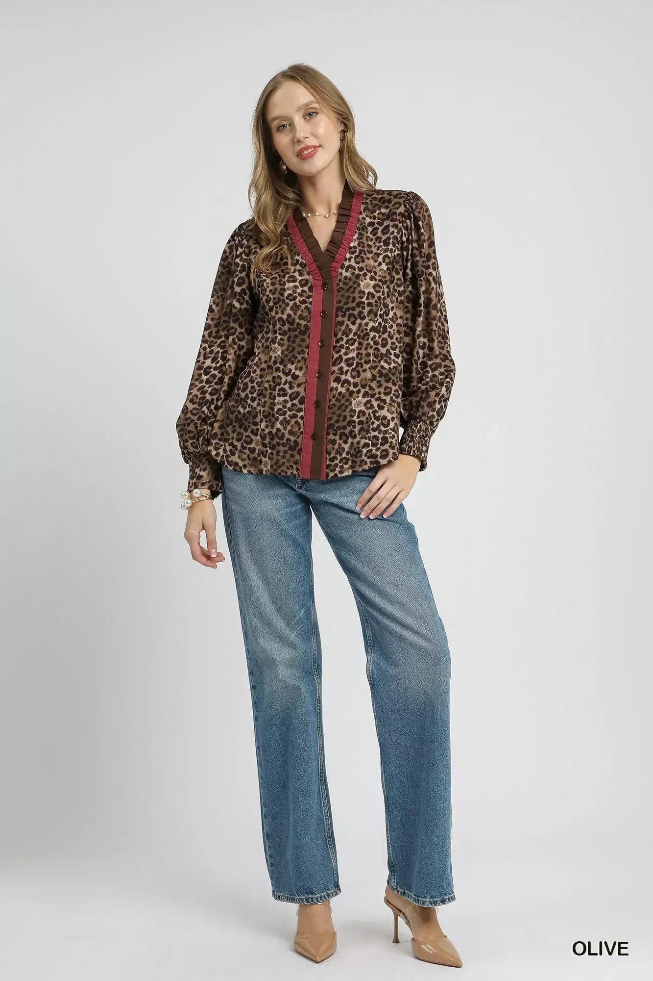Umgee Ruffle Trim Leopard Print Shirt - DAVERRI FASHIONS