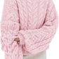 Cable Knit Long Sleeve Sweater - DAVERRI FASHIONS