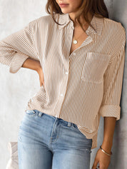 Lovelet Striped Collared Neck Shirt with Pocket | Shirts Daverri Fashions