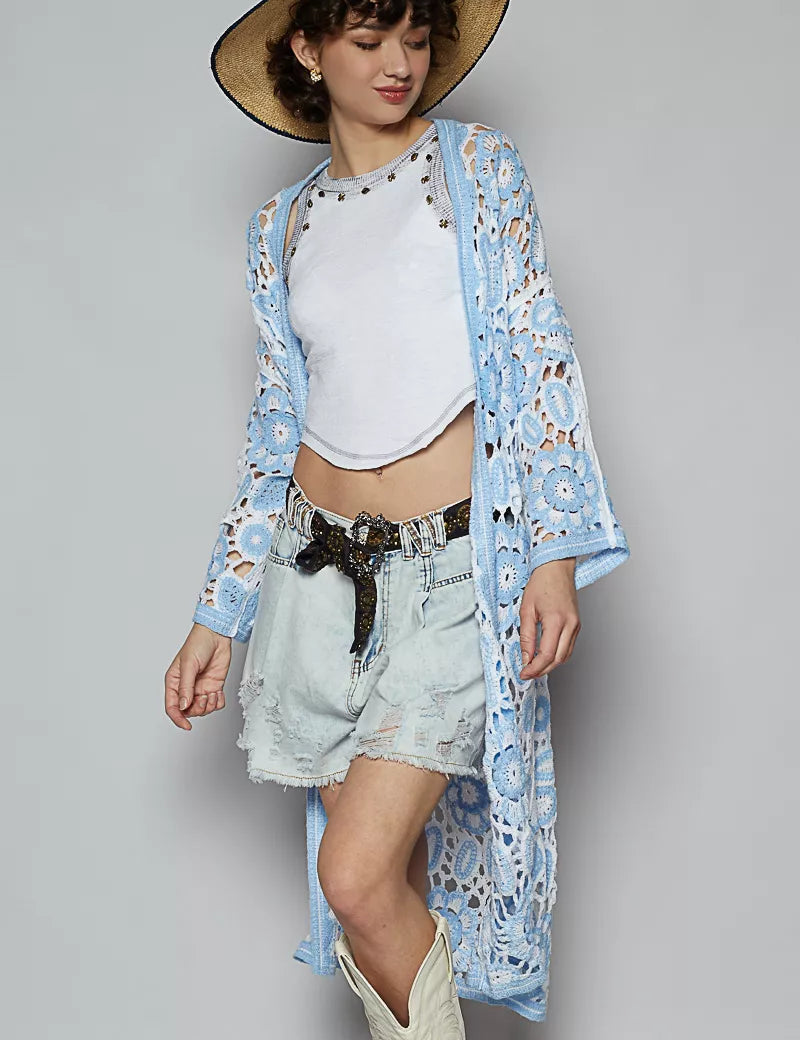 POL Open Front Crochet Cardigan with Knit Weave Patterns | Cardigans Daverri Fashions