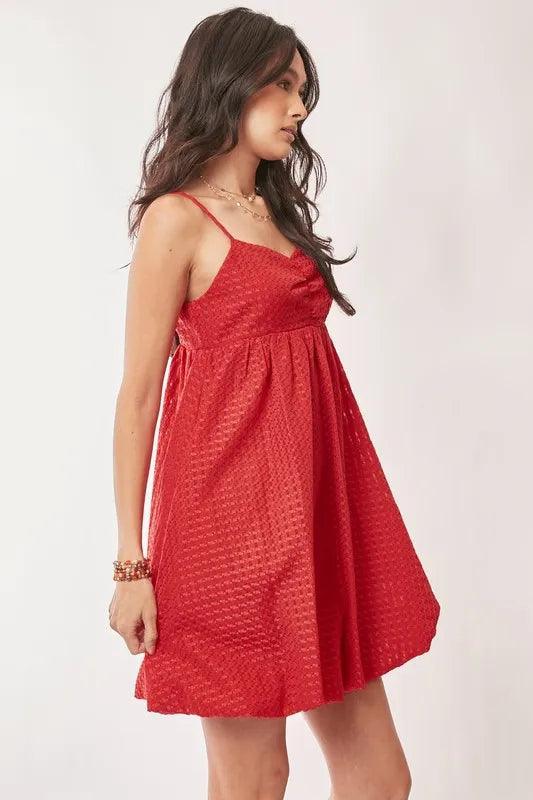 Davi & Dani Textured Sweetheart Neckline Bubble Hem Dress - DAVERRI FASHIONS