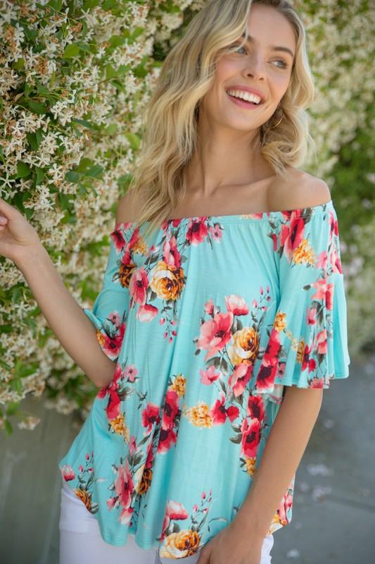 Plus Ruffle Sleeve Off Shoulder Floral Top Shirts & Tops