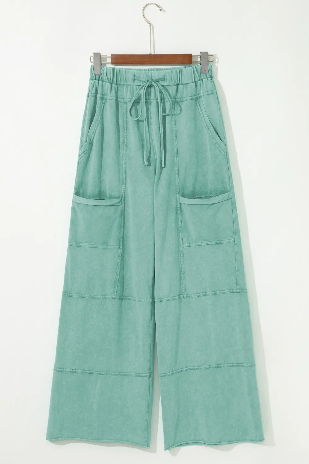 Mineral Wash Exposed Seam Drawstring High Waist Wide Leg Cargo Pants | Loungewear Pants Daverri Fashions
