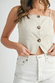 MABLE Linen Mix Button Down Tank Top | Tank Tops Daverri Fashions