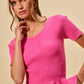 Vibrant pink SO ME ribbed knit peplum sweater top, short sleeves