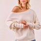 BiBi Waffle Knit Off-Shoulder Cream Ribbed Sweater