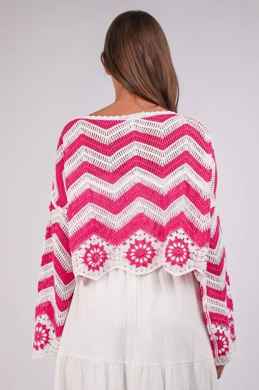VERY J Chevron/Floral Pattern Crochet Knit Top | Knit Tops Daverri Fashions