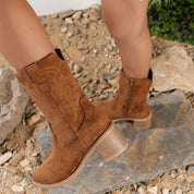Lexi Suede Block Heel Western Boots | Boots Daverri Fashions