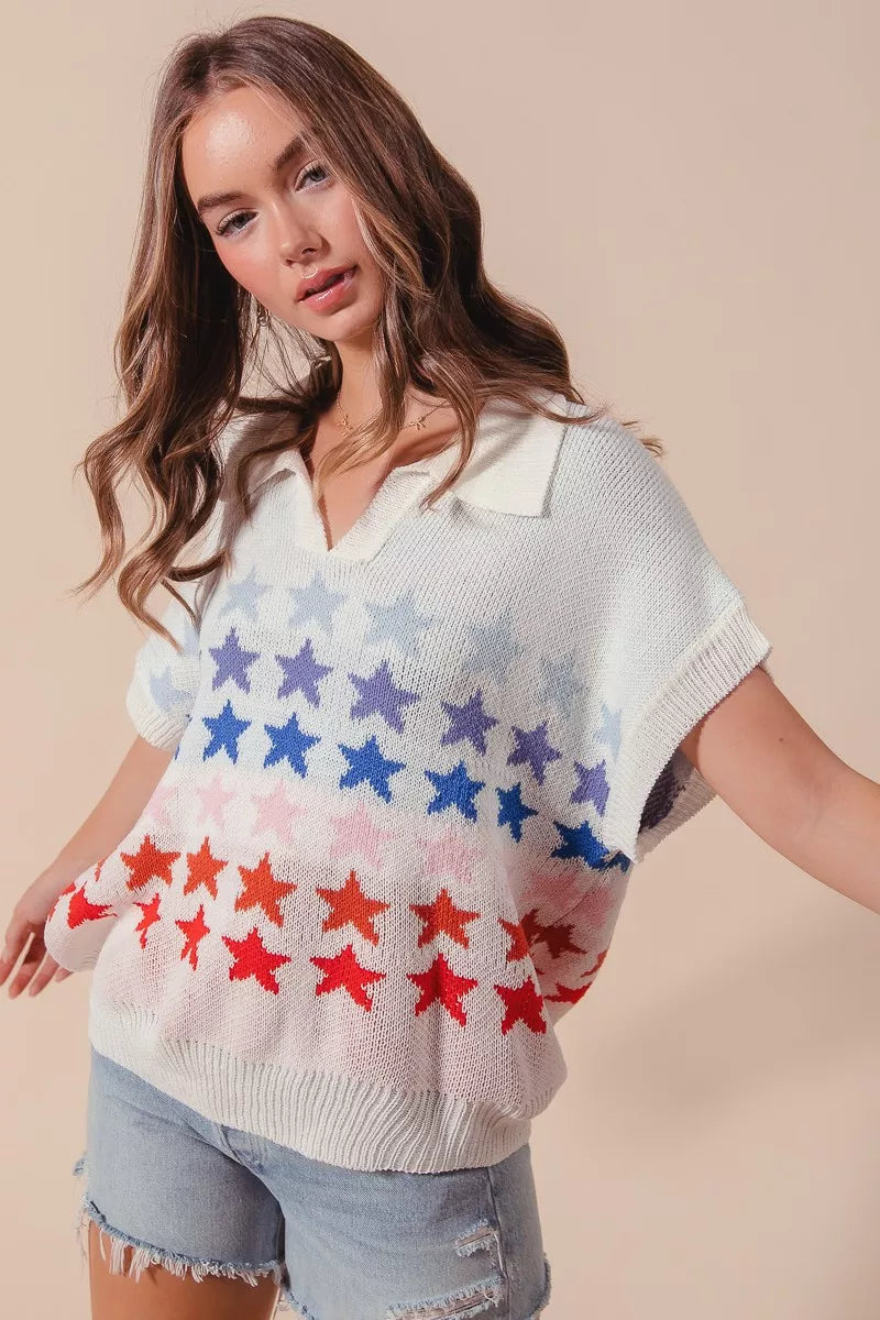 SO ME Fourth Of July Stars Loose Fit Knit Top | Sweaters Daverri Fashions