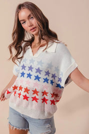 SO ME Fourth Of July Stars Loose Fit Knit Top | Sweaters Daverri Fashions